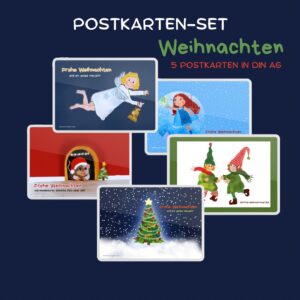 5 handgemalte Weihnachts-Postkarten -Set