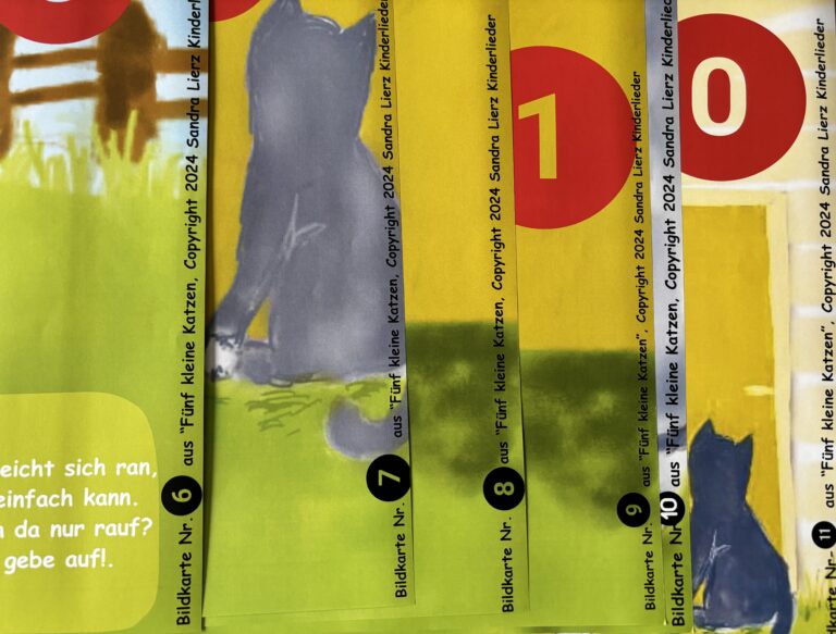 Fünf kleine Katzen-Kombi Paket (13 Bildkarten inklusive Noten)