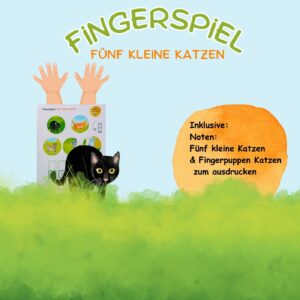 Fünf kleine Katzen (Noten & Fingerpuppen zum ausdrucken)