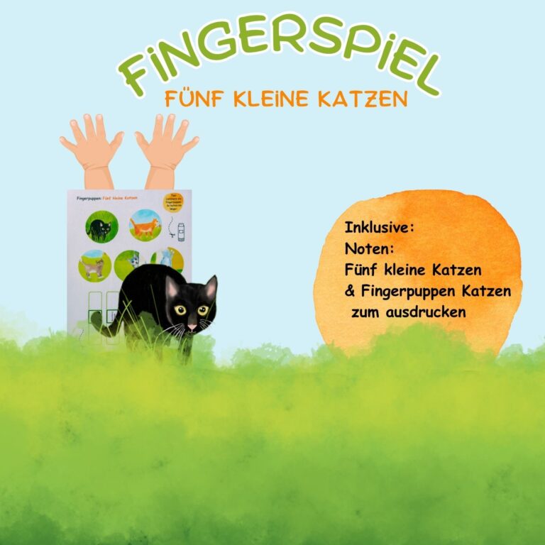 Fünf kleine Katzen (Noten & Fingerpuppen zum ausdrucken)